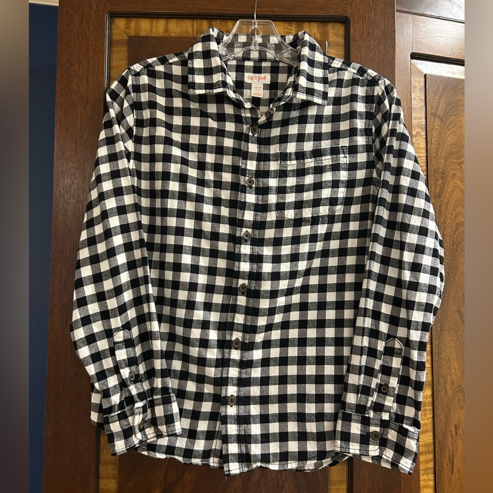 Cat & Jack, black & white checked long sleeved, button-down shirt. large 10/12.